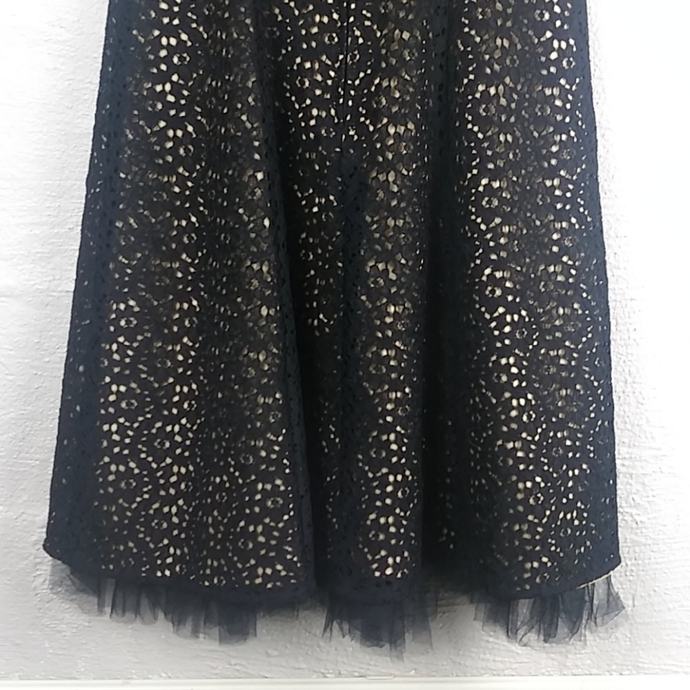 Betsy & Adam Black Gold Crochet Straight Neckline Spaghetti Strap Mini Dress - Picture 6 of 15